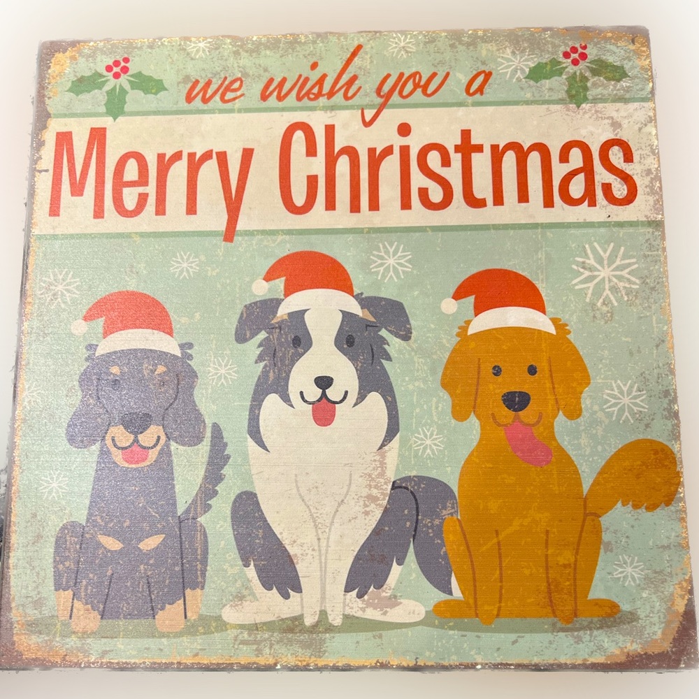 Christmas Dogs Wooden Sign